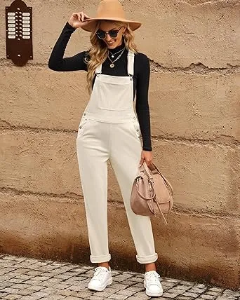 LUVAMIA Women's Fashion Adjustable Strap Overall Pocket Bib Overall Tapered Leg Classic Overall