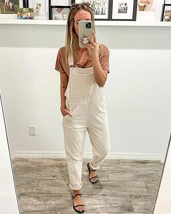 LUVAMIA Women's Fashion Adjustable Strap Overall Pocket Bib Overall Tapered Leg Classic Overall