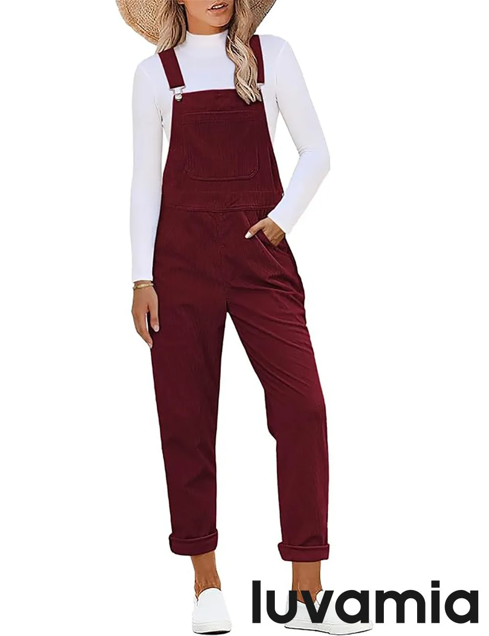 LUVAMIA Women's Fashion Adjustable Strap Overall Pocket Bib Overall Tapered Leg Classic Overall