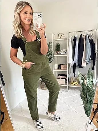 LUVAMIA Women's Fashion Adjustable Strap Overall Pocket Bib Overall Tapered Leg Classic Overall