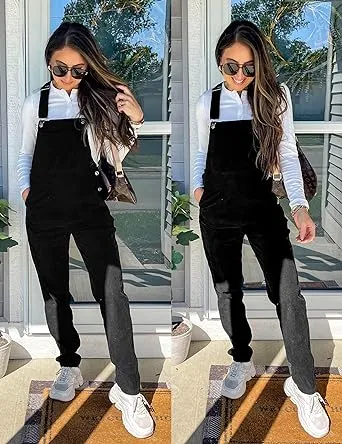 LUVAMIA Women's Fashion Adjustable Strap Overall Pocket Bib Overall Tapered Leg Classic Overall