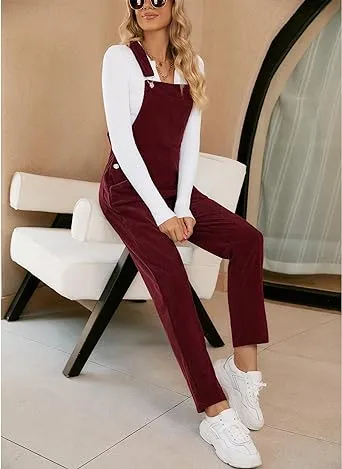 LUVAMIA Women's Fashion Adjustable Strap Overall Pocket Bib Overall Tapered Leg Classic Overall