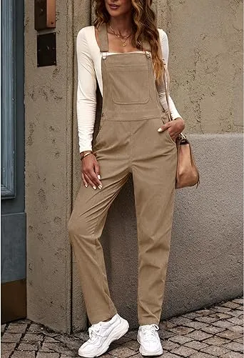 LUVAMIA Women's Fashion Adjustable Strap Overall Pocket Bib Overall Tapered Leg Classic Overall