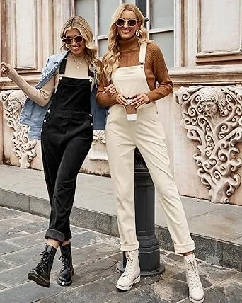 LUVAMIA Women's Fashion Adjustable Strap Overall Pocket Bib Overall Tapered Leg Classic Overall