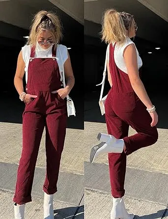 LUVAMIA Women's Fashion Adjustable Strap Overall Pocket Bib Overall Tapered Leg Classic Overall