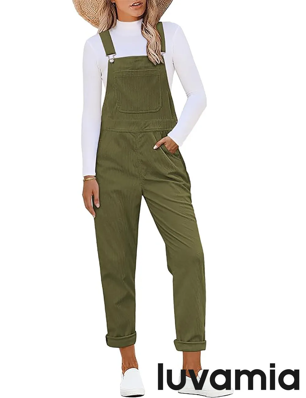 LUVAMIA Women's Fashion Adjustable Strap Overall Pocket Bib Overall Tapered Leg Classic Overall