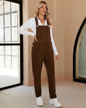 LUVAMIA Women's Fashion Adjustable Strap Overall Pocket Bib Overall Tapered Leg Classic Overall