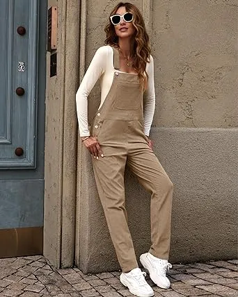 LUVAMIA Women's Fashion Adjustable Strap Overall Pocket Bib Overall Tapered Leg Classic Overall