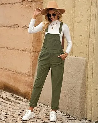 LUVAMIA Women's Fashion Adjustable Strap Overall Pocket Bib Overall Tapered Leg Classic Overall