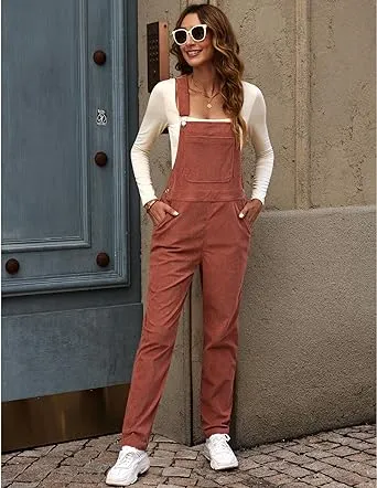 LUVAMIA Women's Fashion Adjustable Strap Overall Pocket Bib Overall Tapered Leg Classic Overall
