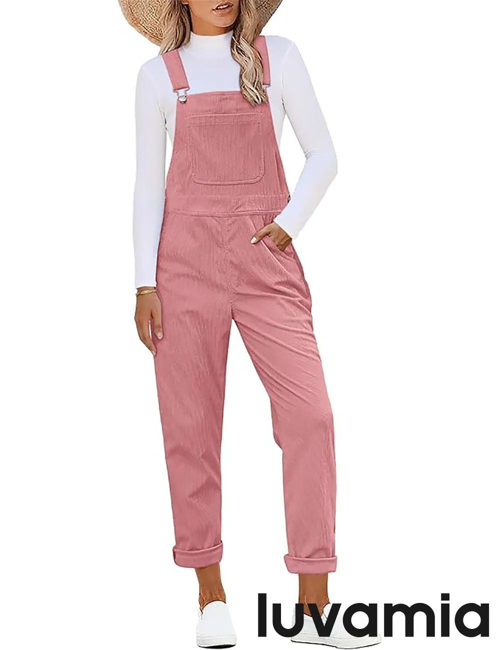 LUVAMIA Women's Fashion Adjustable Strap Overall Pocket Bib Overall Tapered Leg Classic Overall