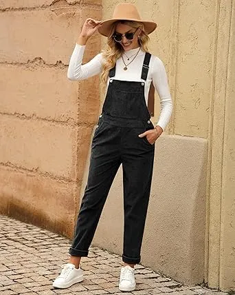 LUVAMIA Women's Fashion Adjustable Strap Overall Pocket Bib Overall Tapered Leg Classic Overall