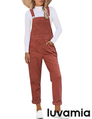 LUVAMIA Women's Fashion Adjustable Strap Overall Pocket Bib Overall Tapered Leg Classic Overall