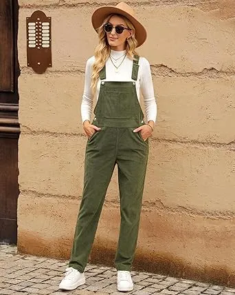 LUVAMIA Women's Fashion Adjustable Strap Overall Pocket Bib Overall Tapered Leg Classic Overall