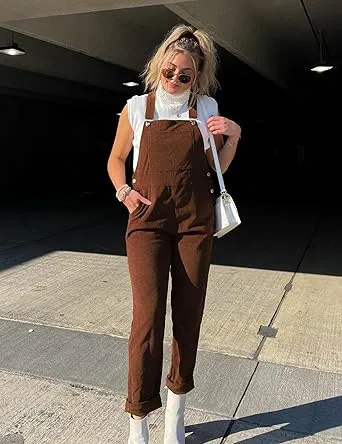 LUVAMIA Women's Fashion Adjustable Strap Overall Pocket Bib Overall Tapered Leg Classic Overall