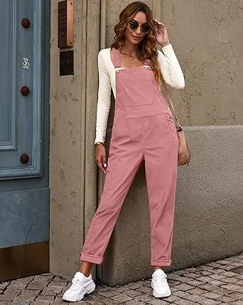 LUVAMIA Women's Fashion Adjustable Strap Overall Pocket Bib Overall Tapered Leg Classic Overall
