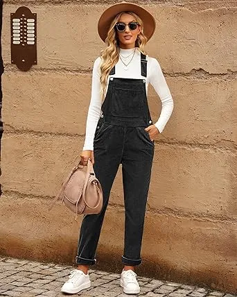 LUVAMIA Women's Fashion Adjustable Strap Overall Pocket Bib Overall Tapered Leg Classic Overall