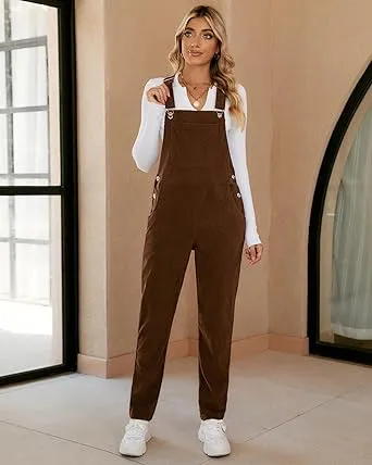 LUVAMIA Women's Fashion Adjustable Strap Overall Pocket Bib Overall Tapered Leg Classic Overall