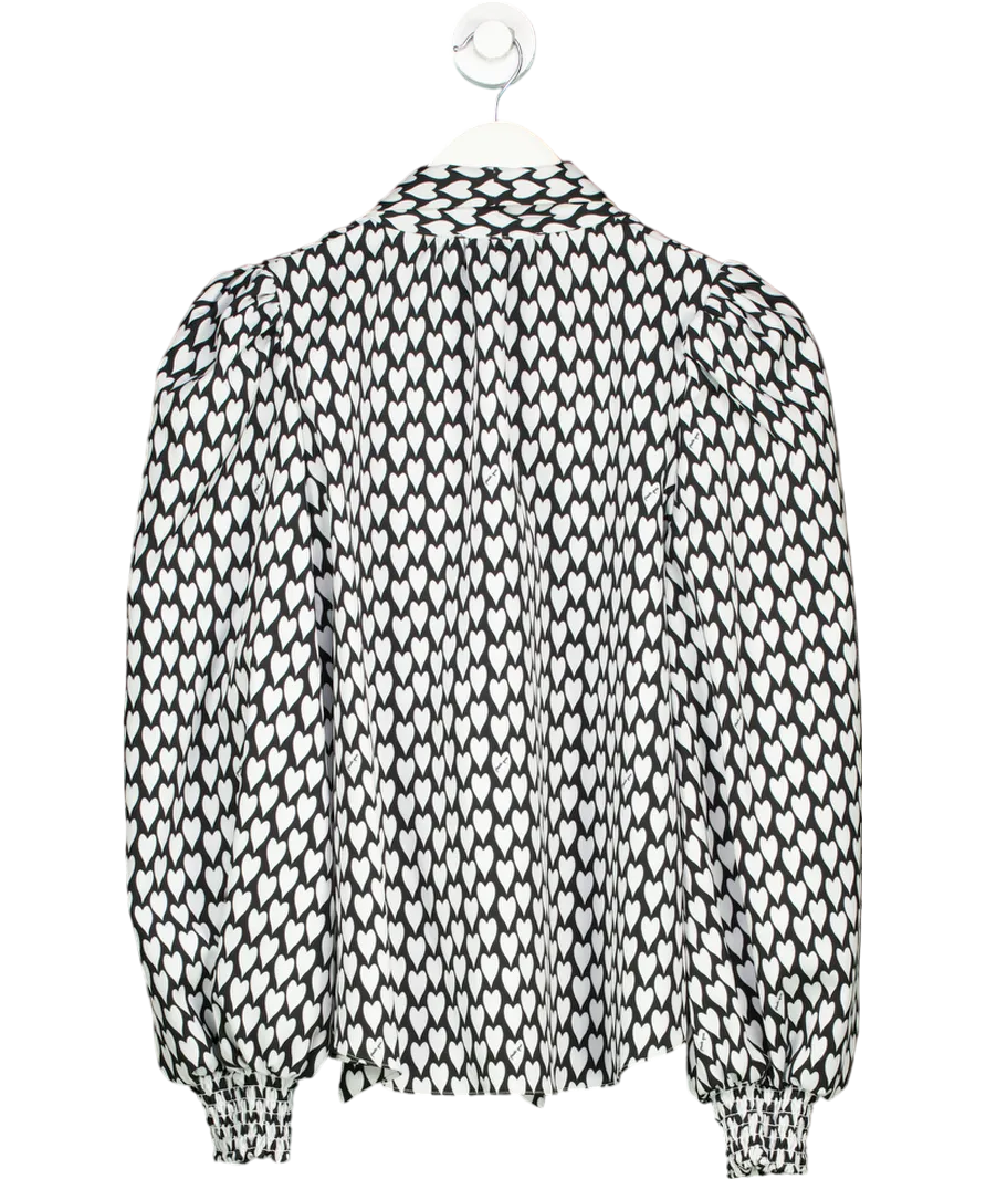 Phoebe Grace Black White Heart Print Tie Bow Blouse UK 10