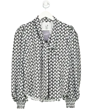 Phoebe Grace Black White Heart Print Tie Bow Blouse UK 10