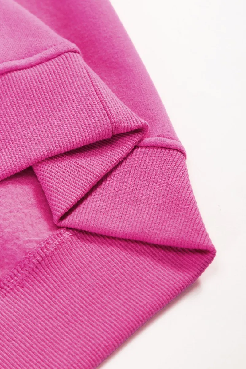 Pink Two-Toned Drop Shoulder Ribbed Trim Sweatshirt