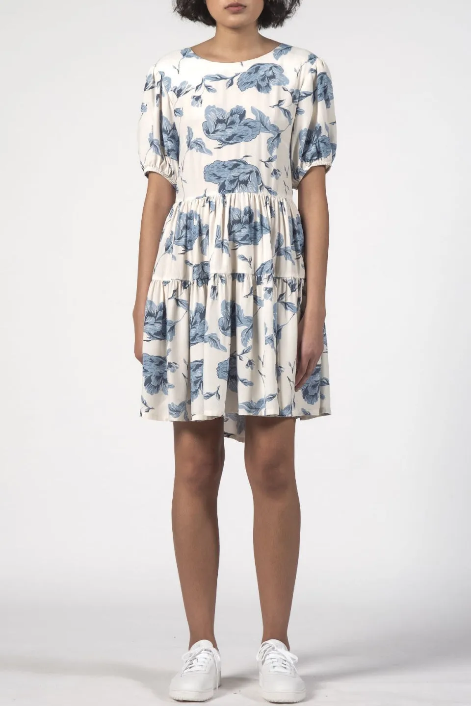 Poppy Ivory Blue Floral Tiered Dress