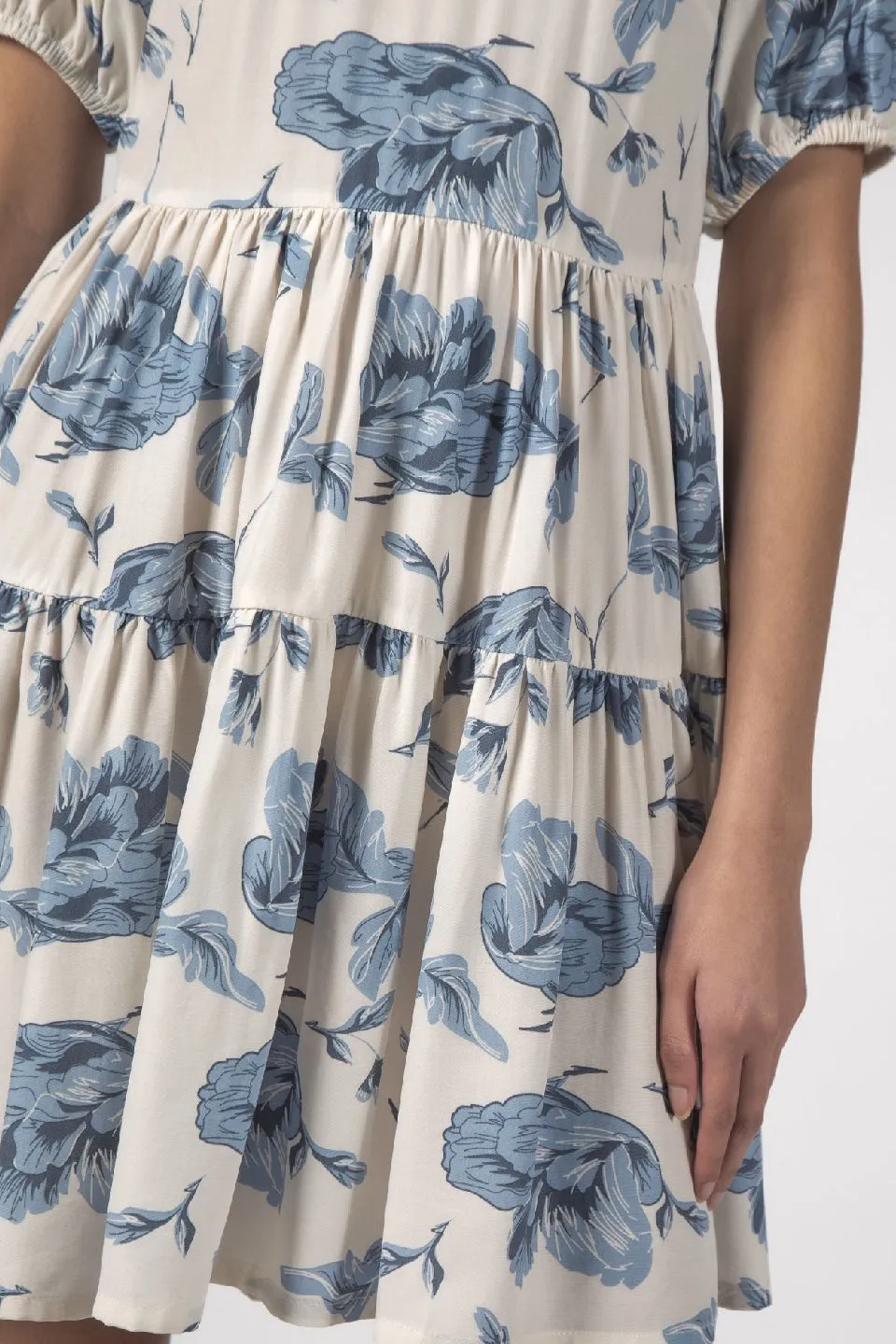 Poppy Ivory Blue Floral Tiered Dress