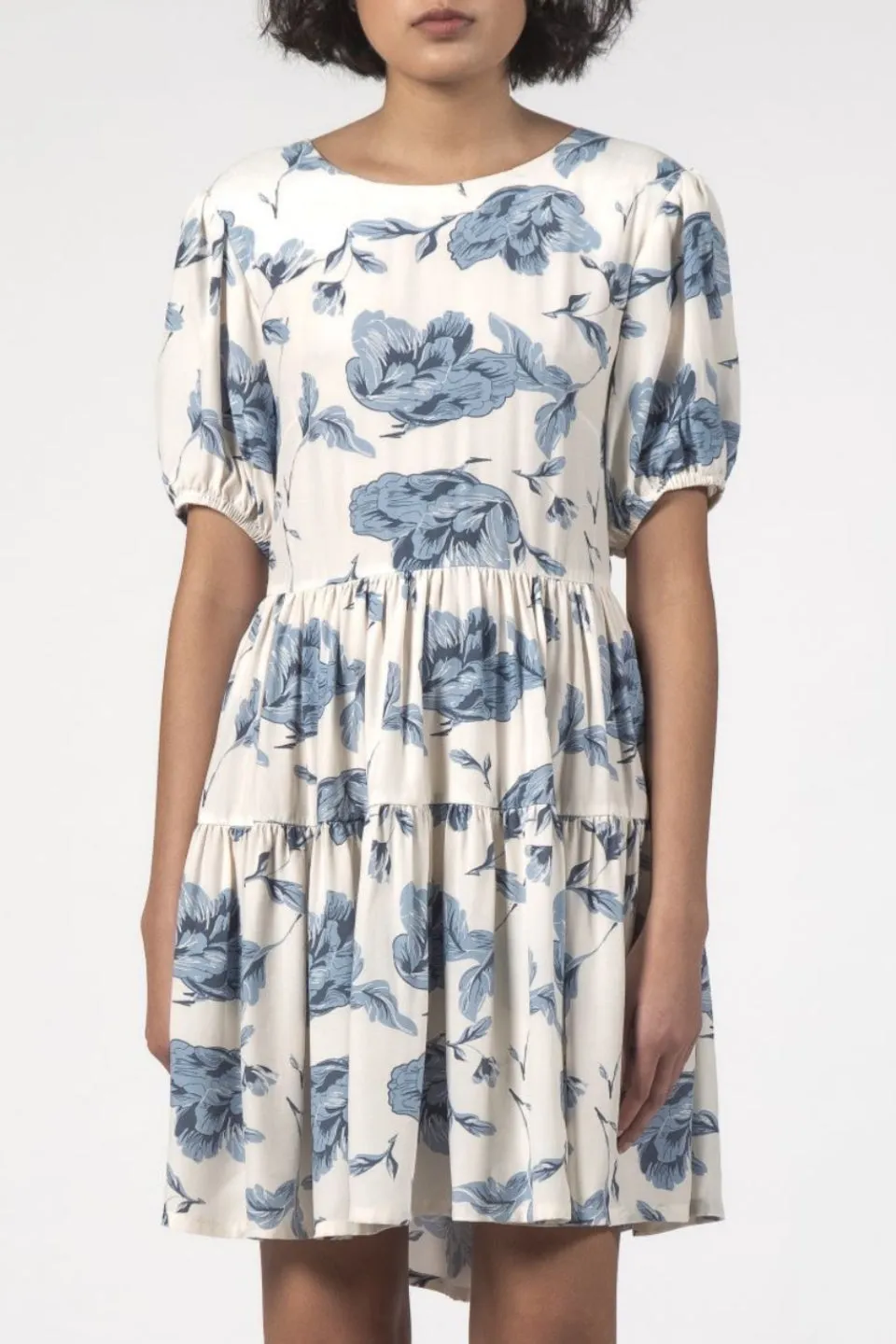 Poppy Ivory Blue Floral Tiered Dress
