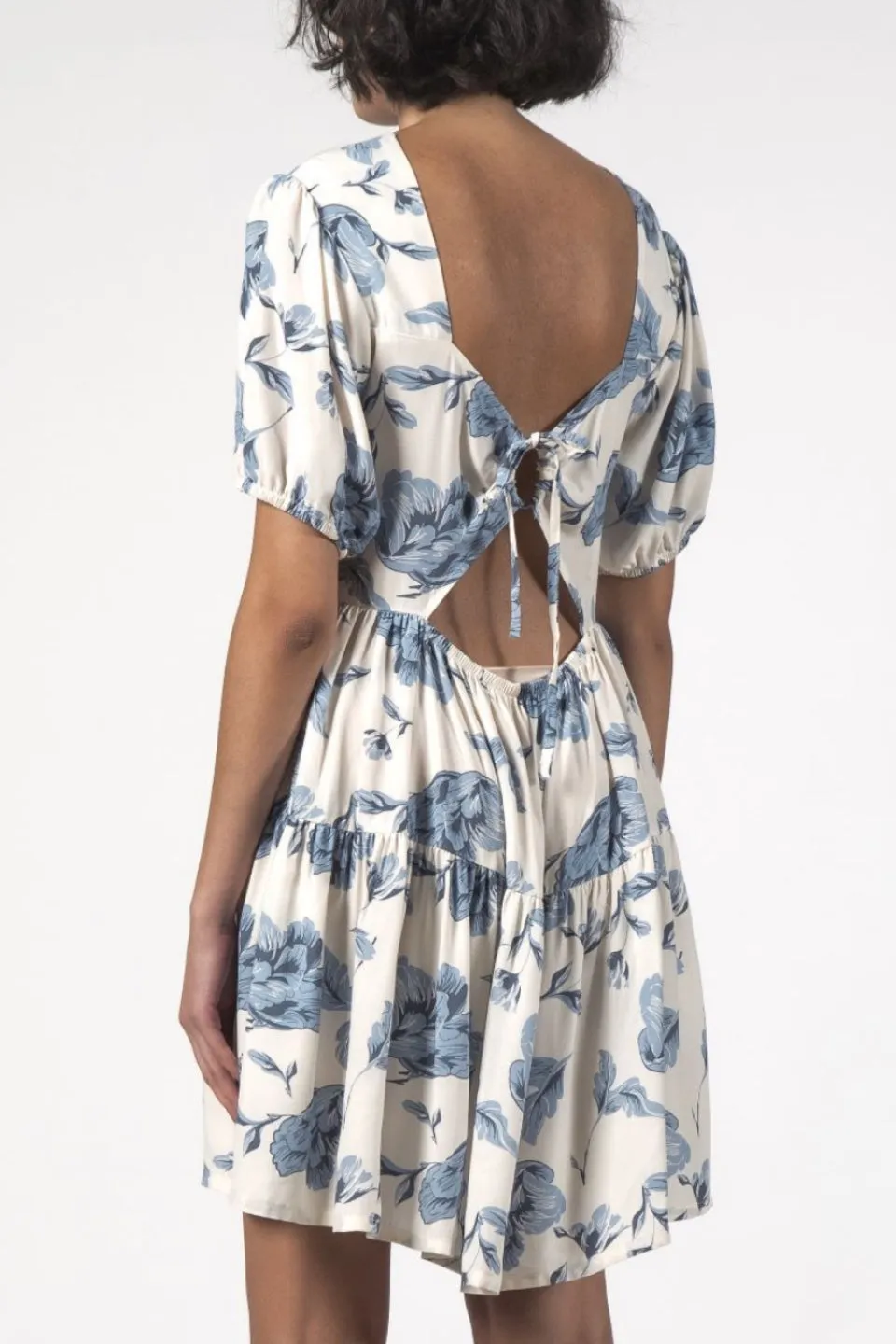 Poppy Ivory Blue Floral Tiered Dress
