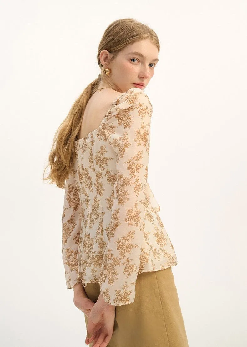 RETRO FLORAL CHIFFON SHIRT