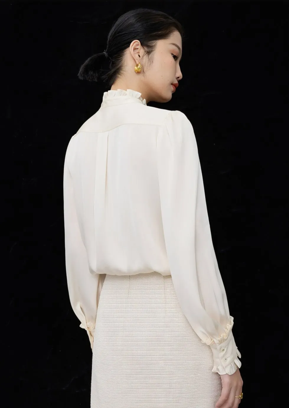 RETRO RUFFLE SILK SHIRT
