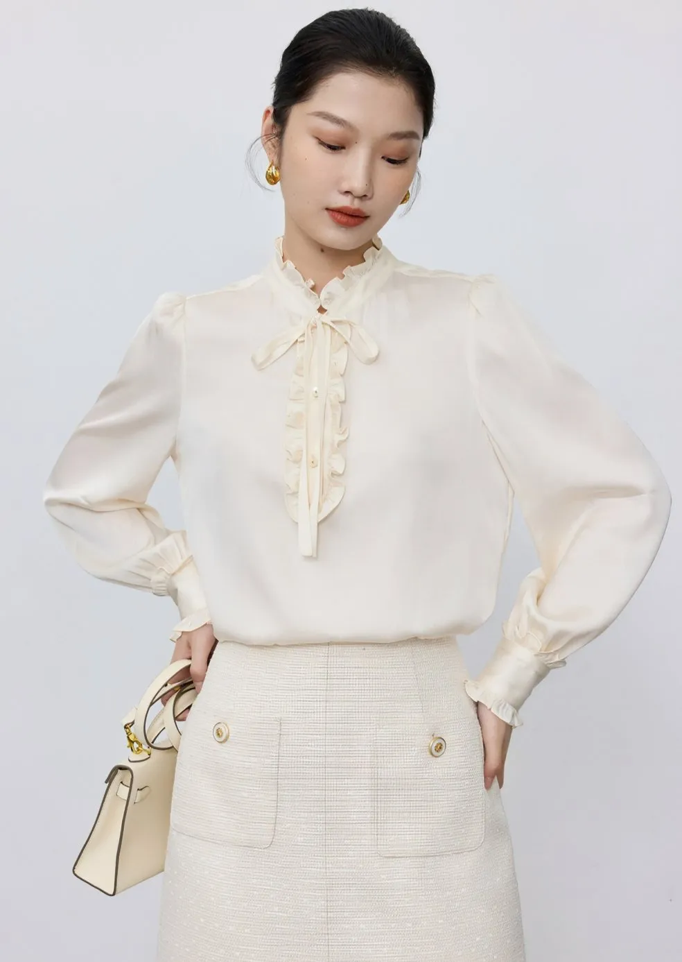 RETRO RUFFLE SILK SHIRT