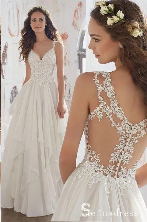 Romantic See Through Wedding Dresses Ivory Lace Wedding Gown SEW034