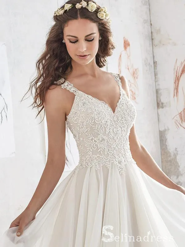 Romantic See Through Wedding Dresses Ivory Lace Wedding Gown SEW034