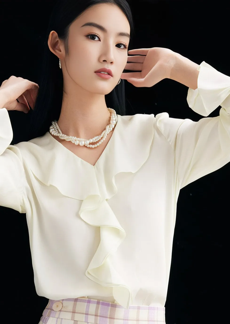 RUFFLE NECK SILK SHIRT