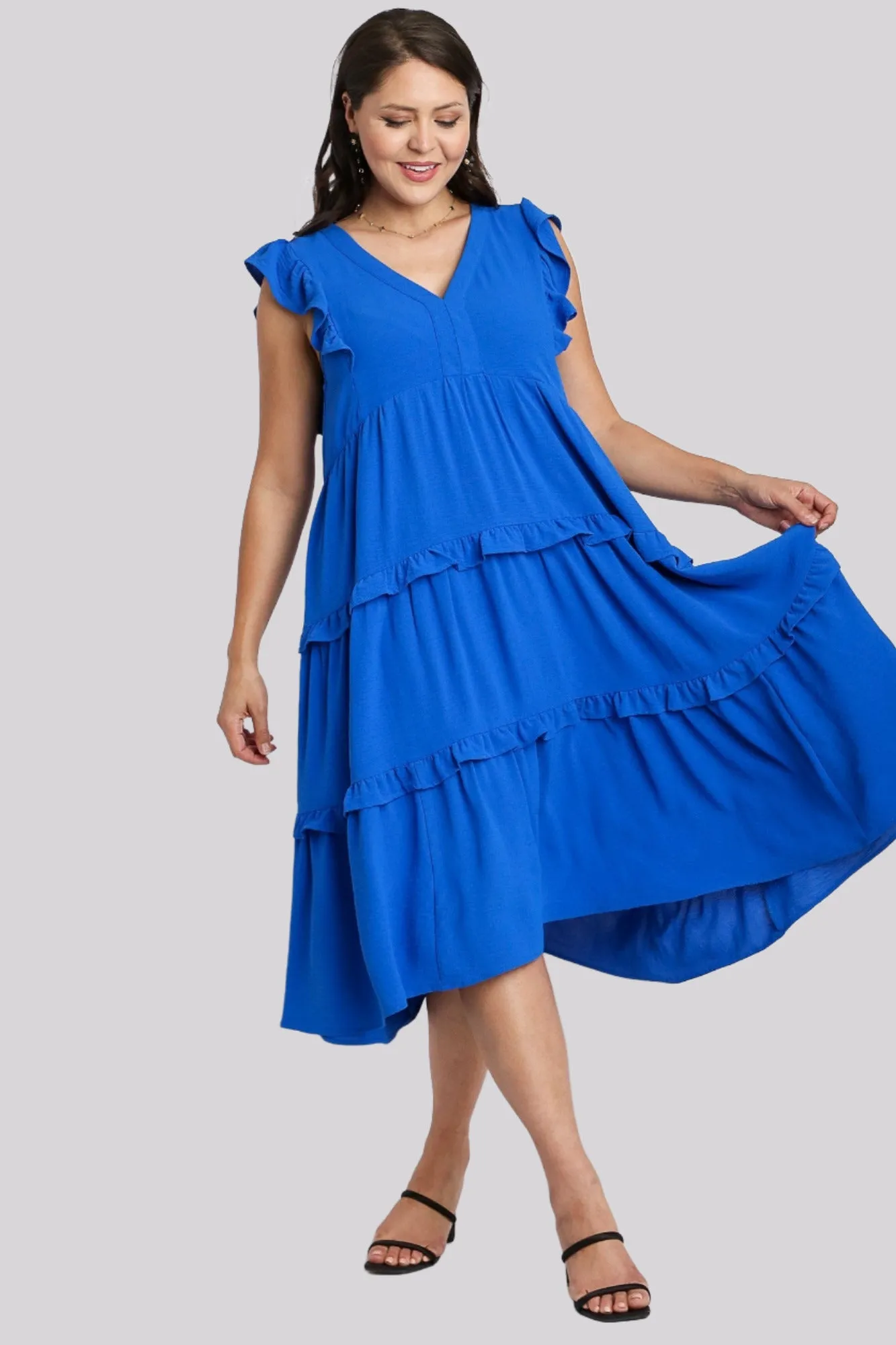 Ruffle Tiered Midi Dress, Royal