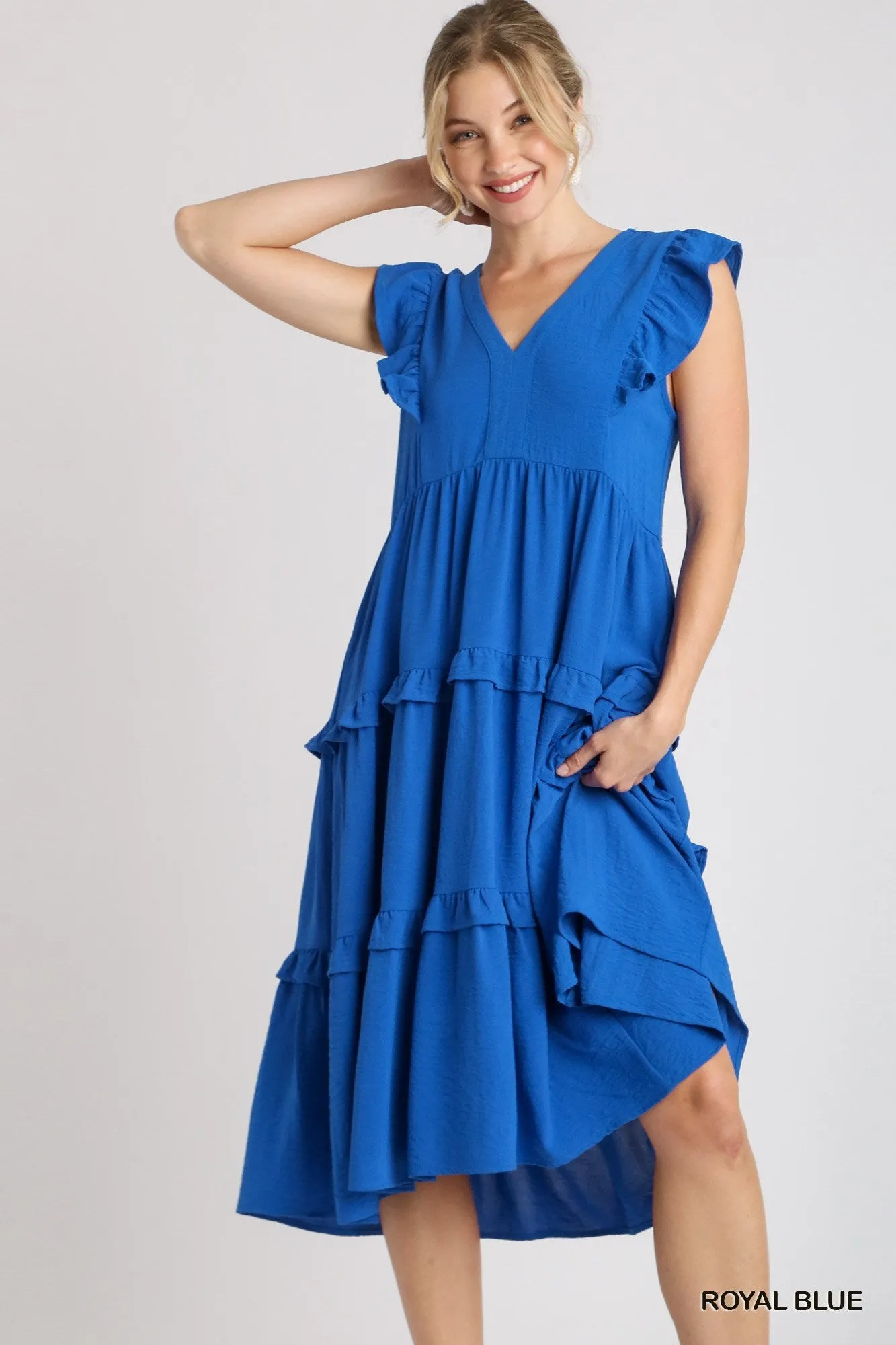 Ruffle Tiered Midi Dress, Royal
