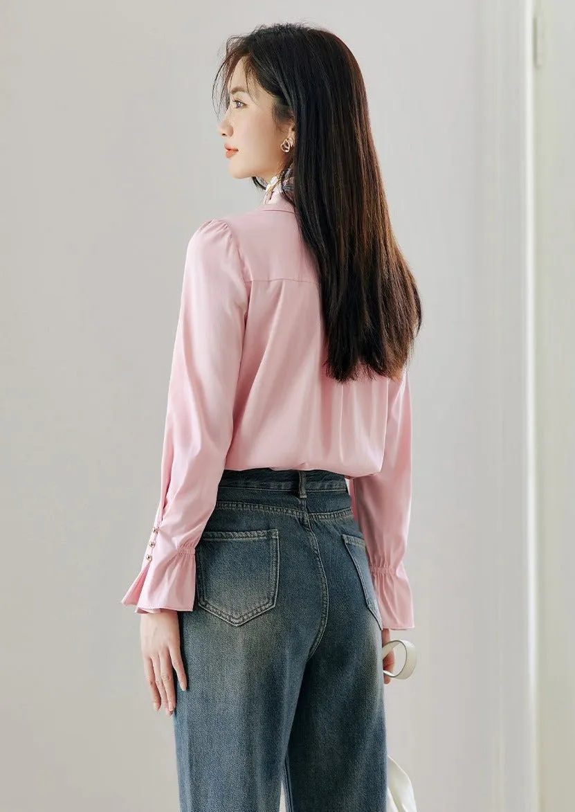 SMALL LAPEL DESIGN LONG SLEEVE SHIRT