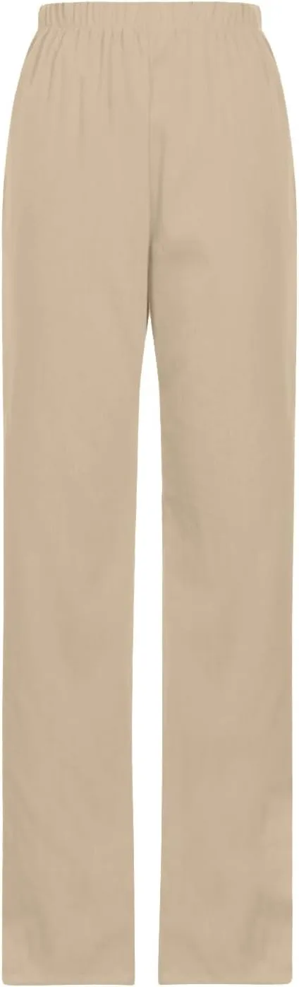 Summer Pants for Women 2024 Cotton Linen Floral Printed Pants Casual Elastic Waist Crop Trousers with Pockets