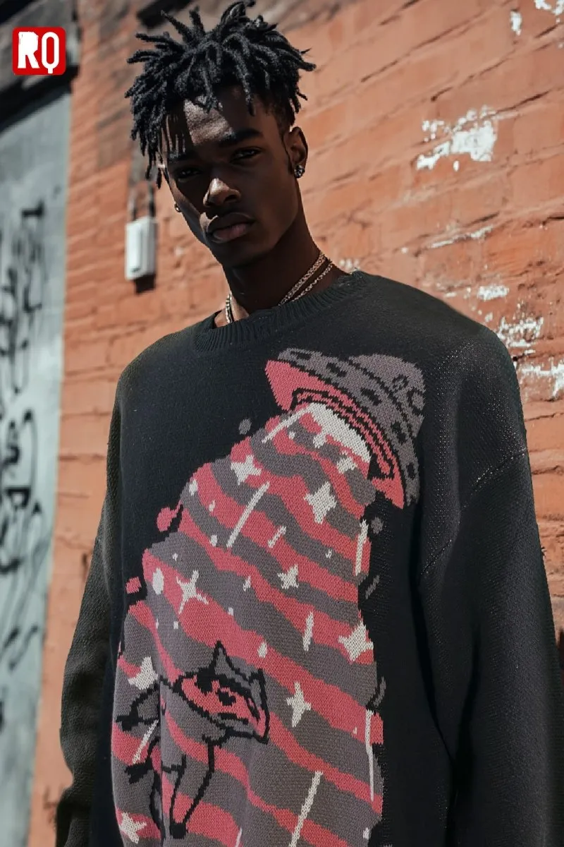 UFO takes Raccoon Knitted distressed sweater