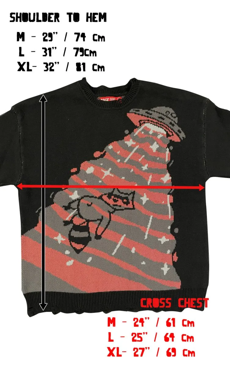 UFO takes Raccoon Knitted distressed sweater