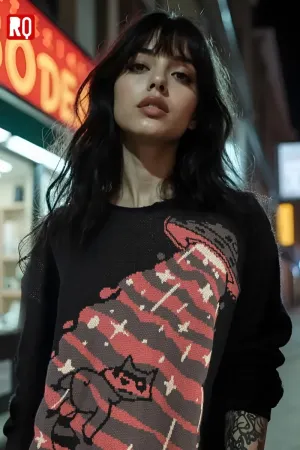 UFO takes Raccoon Knitted distressed sweater