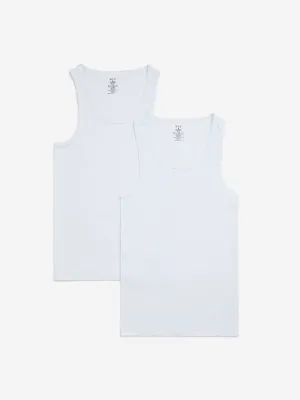 WES Lounge White Ribbed-Textured Cotton Vests - Pack of 2