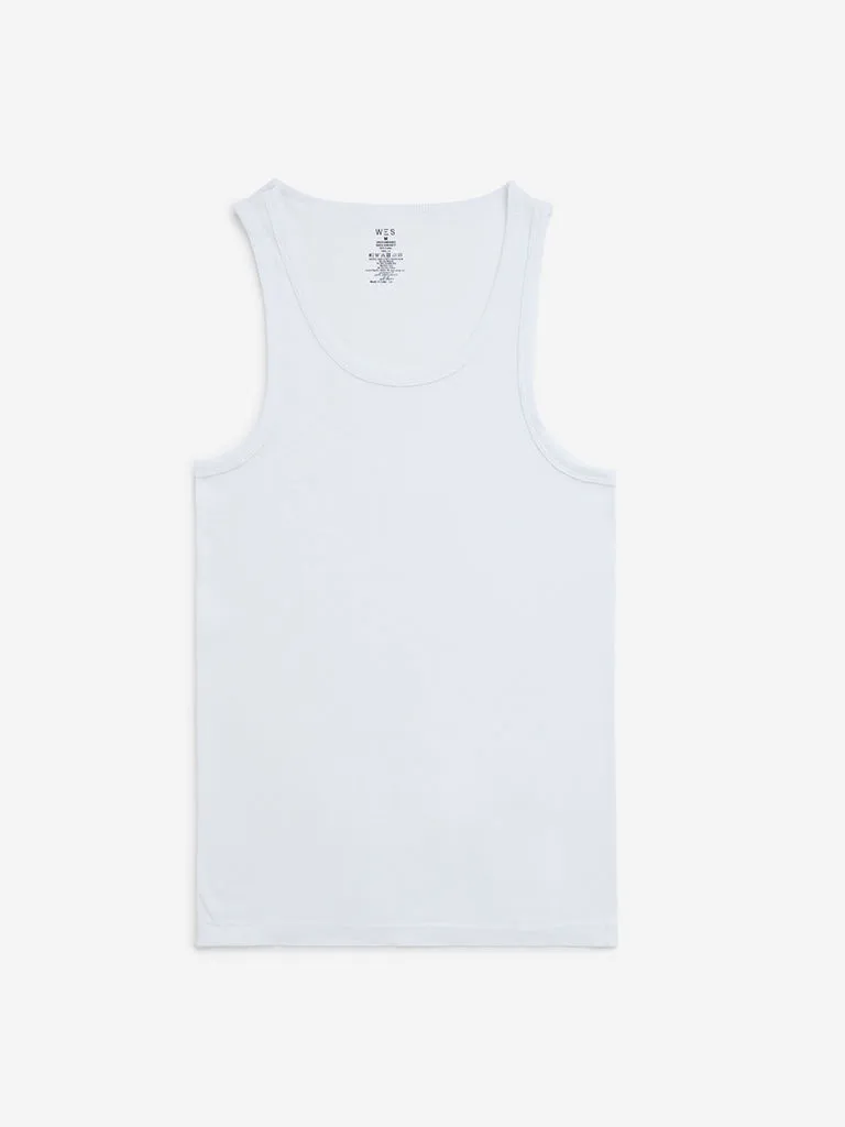 WES Lounge White Ribbed-Textured Cotton Vests - Pack of 2