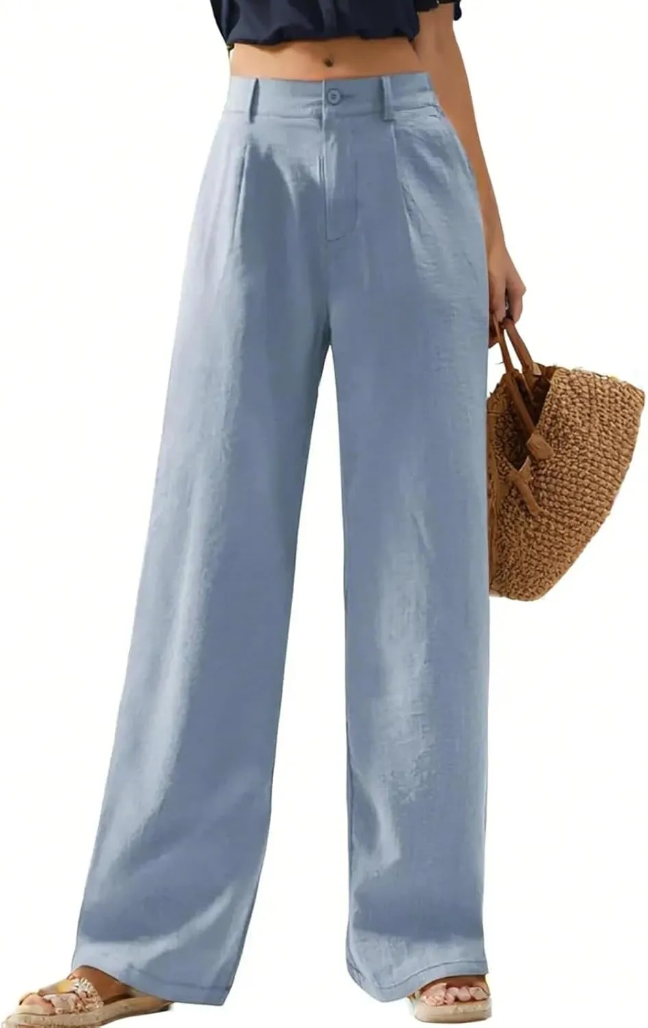 Wide Leg Linen Pants Women Summer Boho Beach Pants Business Work Office Pants Cotton High Waisted Palazzo Dress Pants