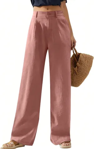 Wide Leg Linen Pants Women Summer Boho Beach Pants Business Work Office Pants Cotton High Waisted Palazzo Dress Pants