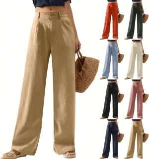 Wide Leg Linen Pants Women Summer Boho Beach Pants Business Work Office Pants Cotton High Waisted Palazzo Dress Pants