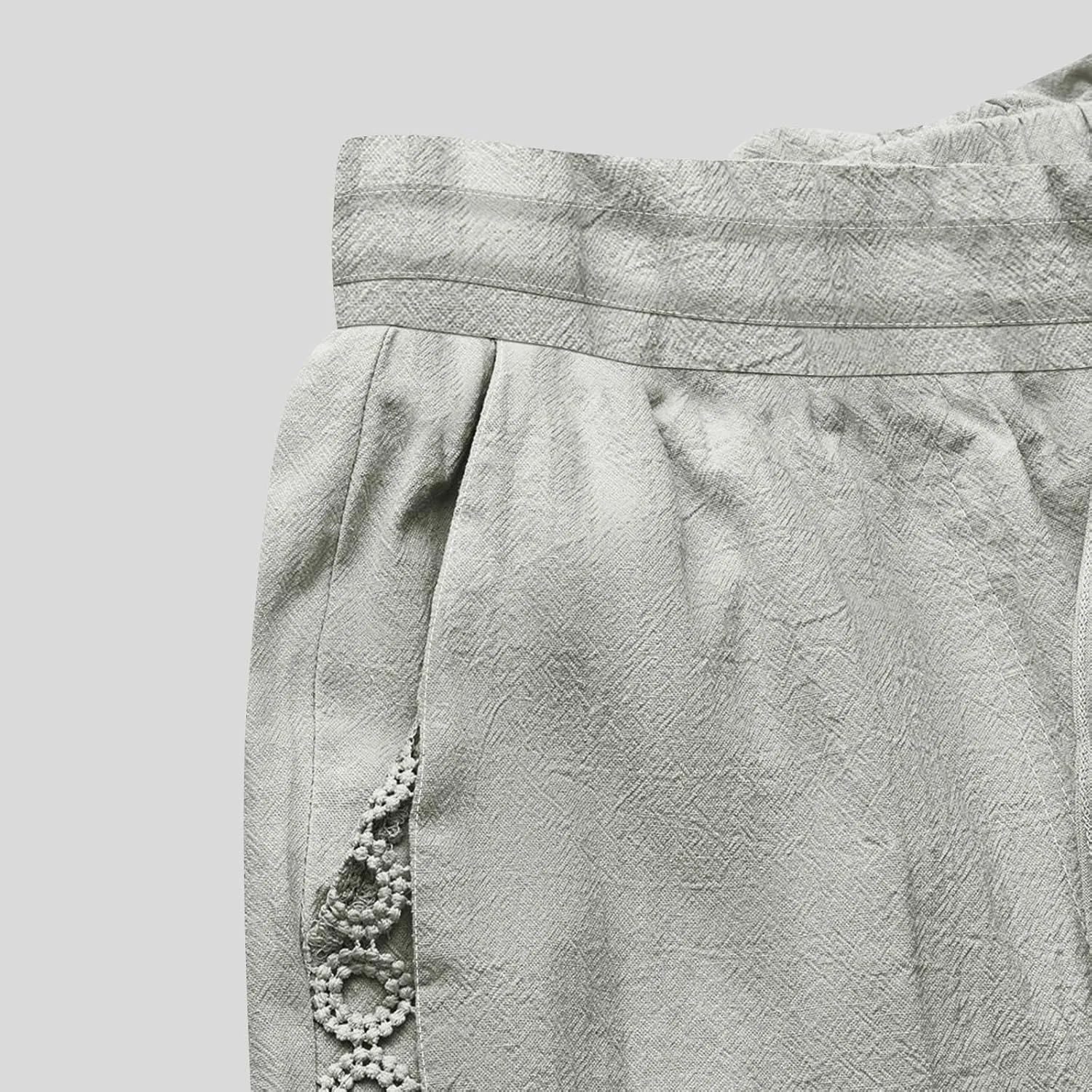 Womens Casual Cotton Linen Pants Trendy Drawstring Side Hollow Trousers Summer Vacation Lounge Travel Outfits 2025