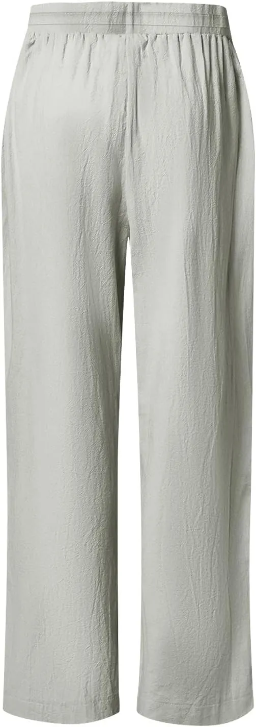 Womens Casual Cotton Linen Pants Trendy Drawstring Side Hollow Trousers Summer Vacation Lounge Travel Outfits 2025