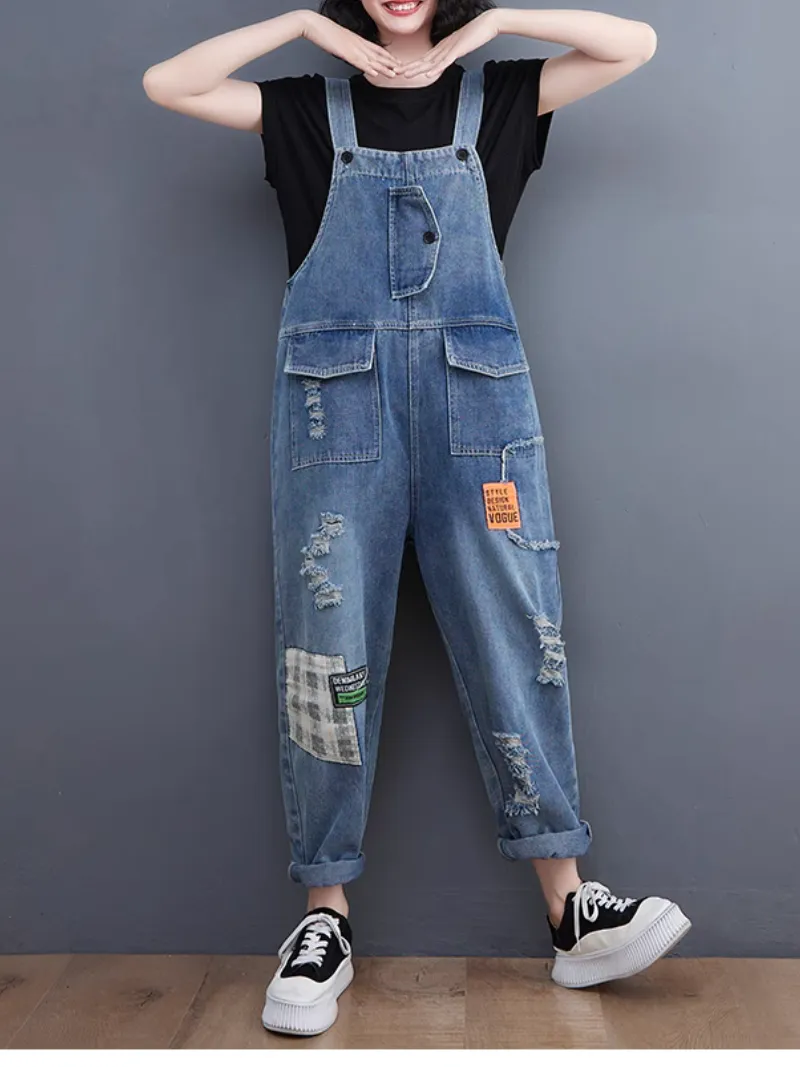 Women's Spring and Summer Patch Embroidered  Overalls Dungarees